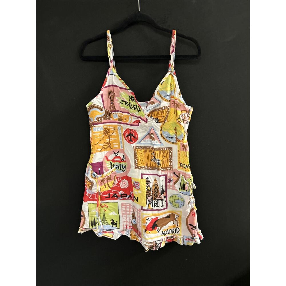Nick and Nora Woman’s Cotton Pajama Top Large Travel Stamps Print Sleep Wear L